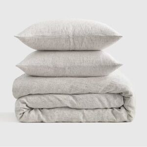 QUINCE European Linen Duvet Cover Set Full/Queen Grey Mini Pinstripe 3730